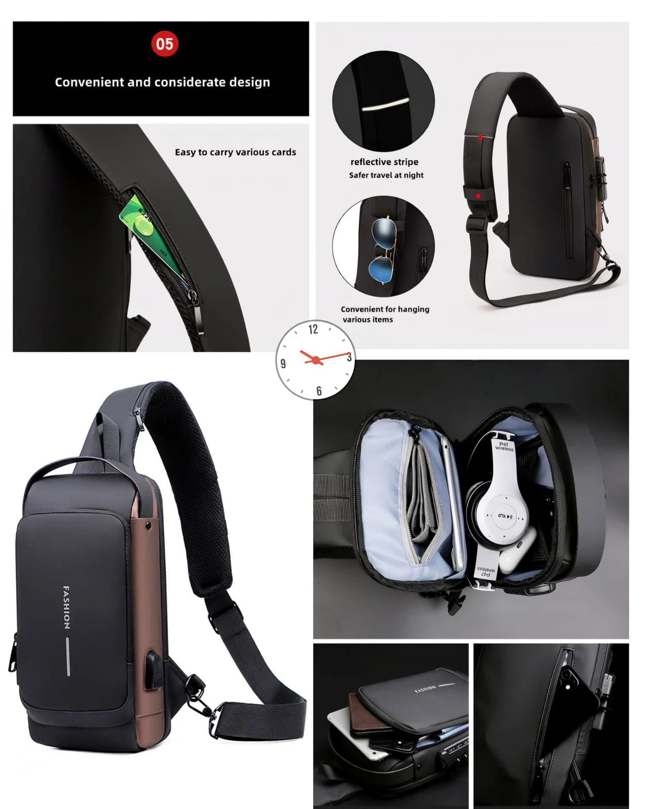 Premium Anti-Theft Crossbody Sling Bag | Waterproof USB Charging Chest Bag for Men